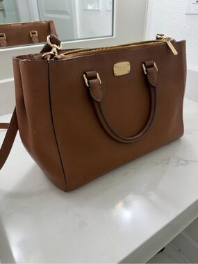 Michael Kors Cognac Leather Satchel with Gold Hardware